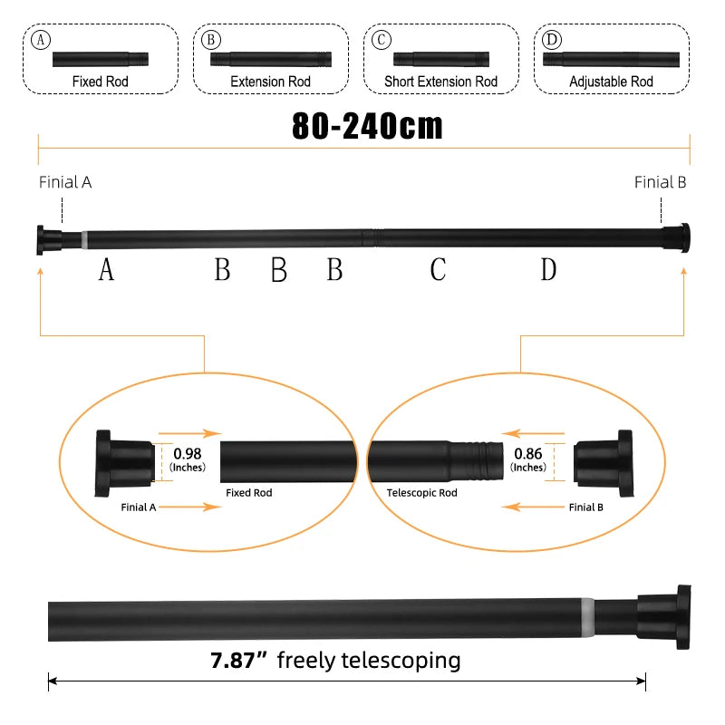 Black or white shower curtain rod, no-drill tension pole - view 8