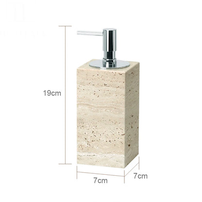 Natural travertine bathroom accessories – square soap dispenser with chrome pump – ShowerNest Australia
