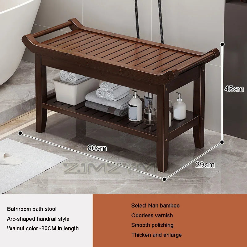 Waterproof shower bench with shelf, walnut finish - view 6