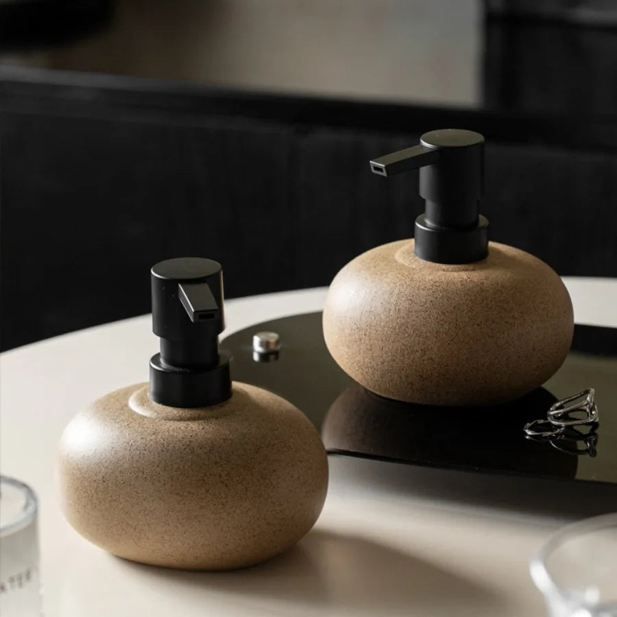 Stoneware-look ceramic soap dispenser with black pump - ShowerNest Australia