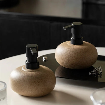 Stoneware-look ceramic soap dispenser with black pump - ShowerNest Australia