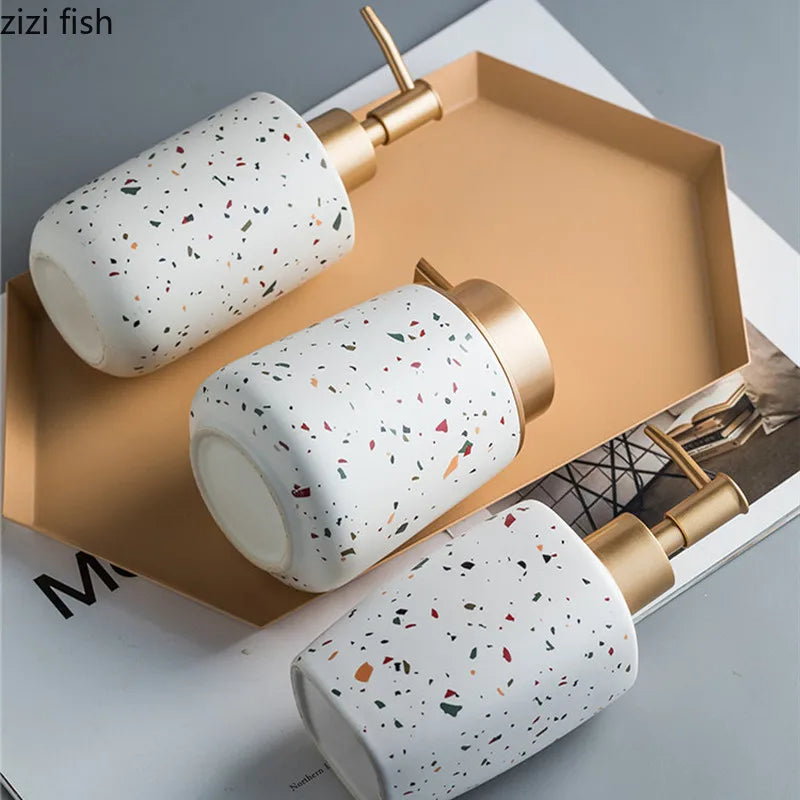 White terrazzo ceramic soap dispenser and bathroom set third view – ShowerNest Australia