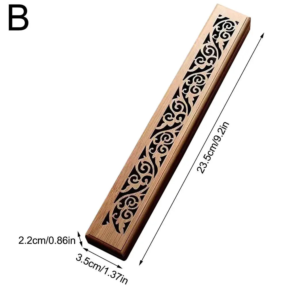 Bamboo incense holder box with carved lid – Long Box – ShowerNest Australia