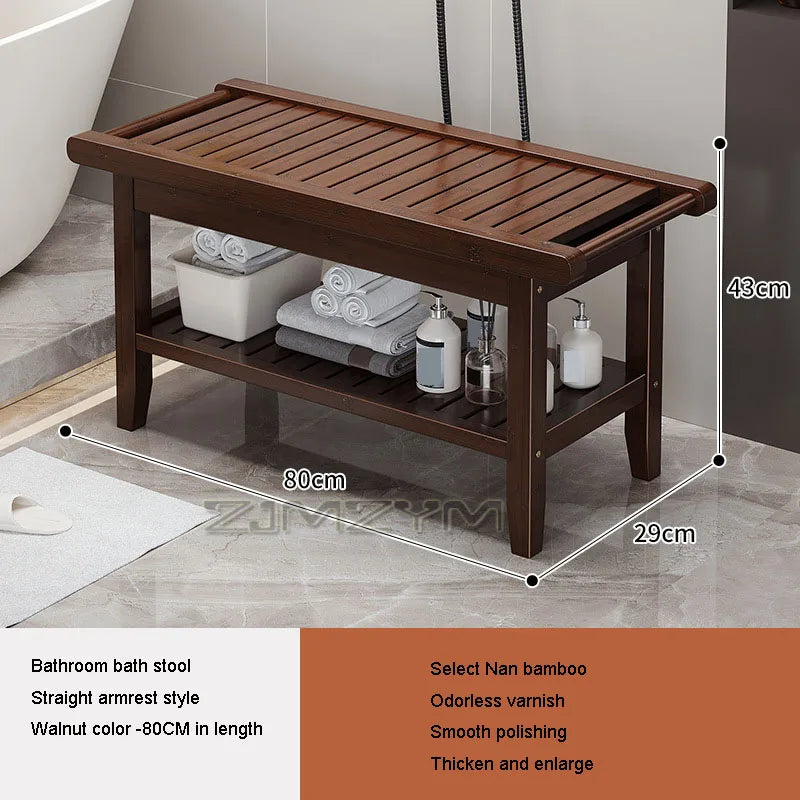 Waterproof shower bench with shelf, walnut finish - view 7