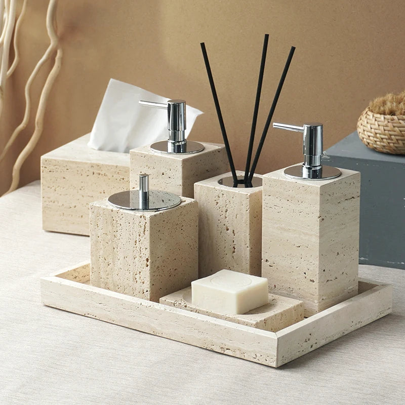 Natural travertine bathroom accessories main photo – ShowerNest Australia