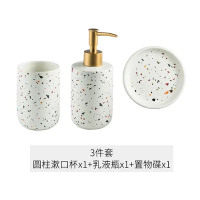 White terrazzo ceramic soap dispenser and bathroom set – 3-piece set – ShowerNest Australia