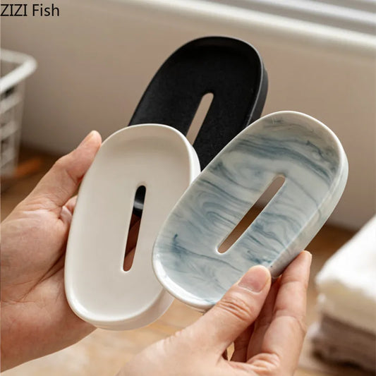 Oval ceramic soap dish with drain second view – ShowerNest Australia