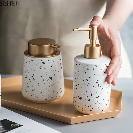 White terrazzo ceramic soap dispenser and bathroom set second view – ShowerNest Australia