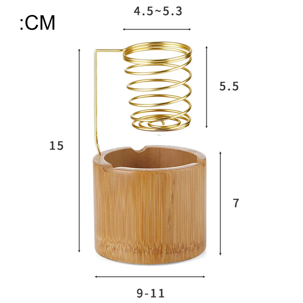 Spiral palo santo holder with bamboo ash cup – dimensions – ShowerNest Australia