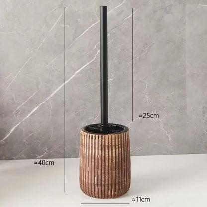 Wabi-Sabi Ceramic Toilet Brush Holder with Brush – Terracotta or Stone