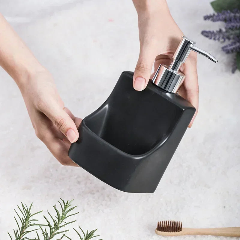 Ceramic dish soap dispenser with sponge holder fifth view – ShowerNest Australia