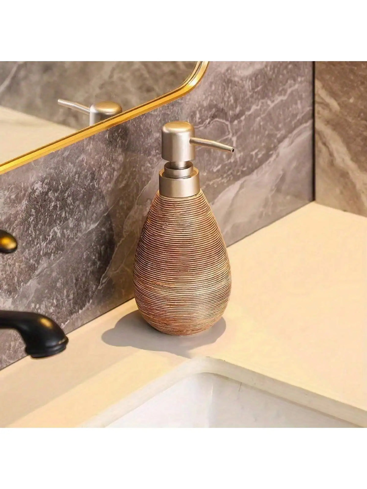 Textured ceramic soap dispenser – short, brown – ShowerNest Australia