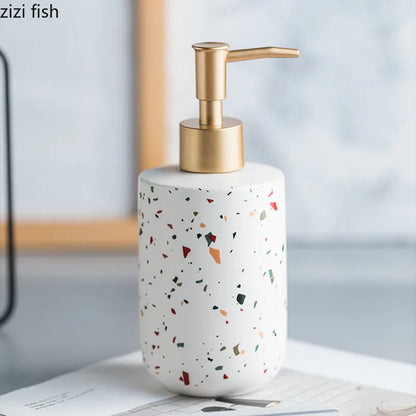 White terrazzo ceramic soap dispenser and bathroom set fifth view – ShowerNest Australia