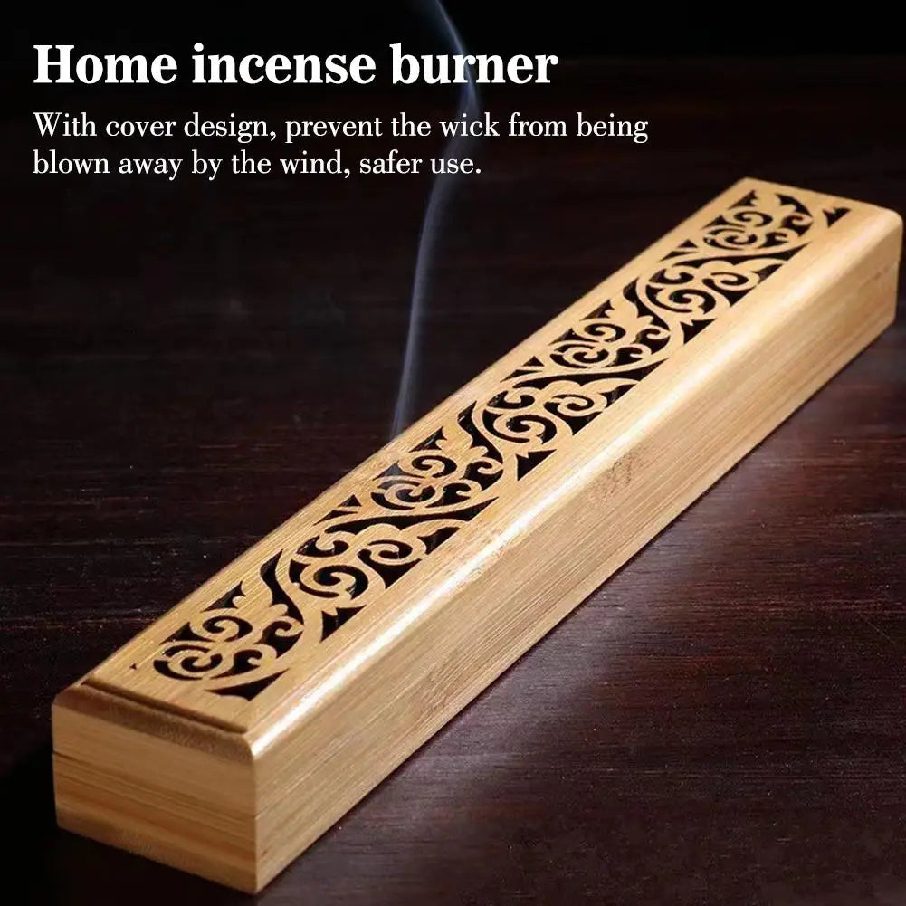 Bamboo incense holder box with carved lid fifth view – ShowerNest Australia