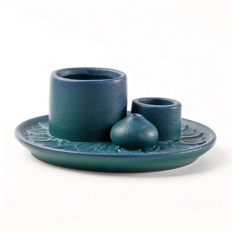 4-in-1 ceramic incense burner – Teal – ShowerNest Australia
