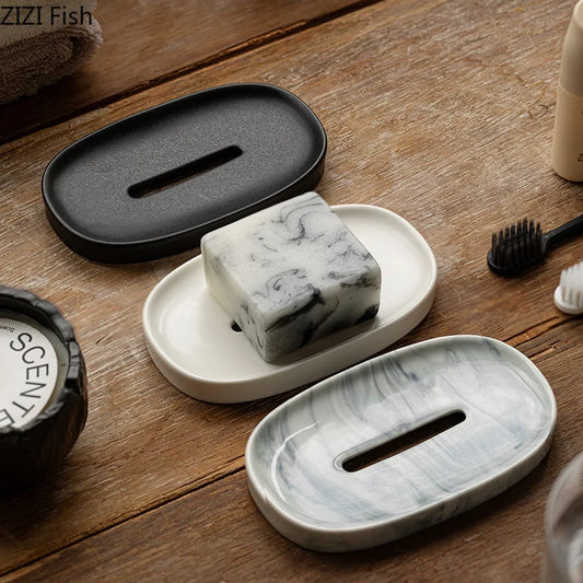 Oval ceramic soap dish with drain main photo – ShowerNest Australia