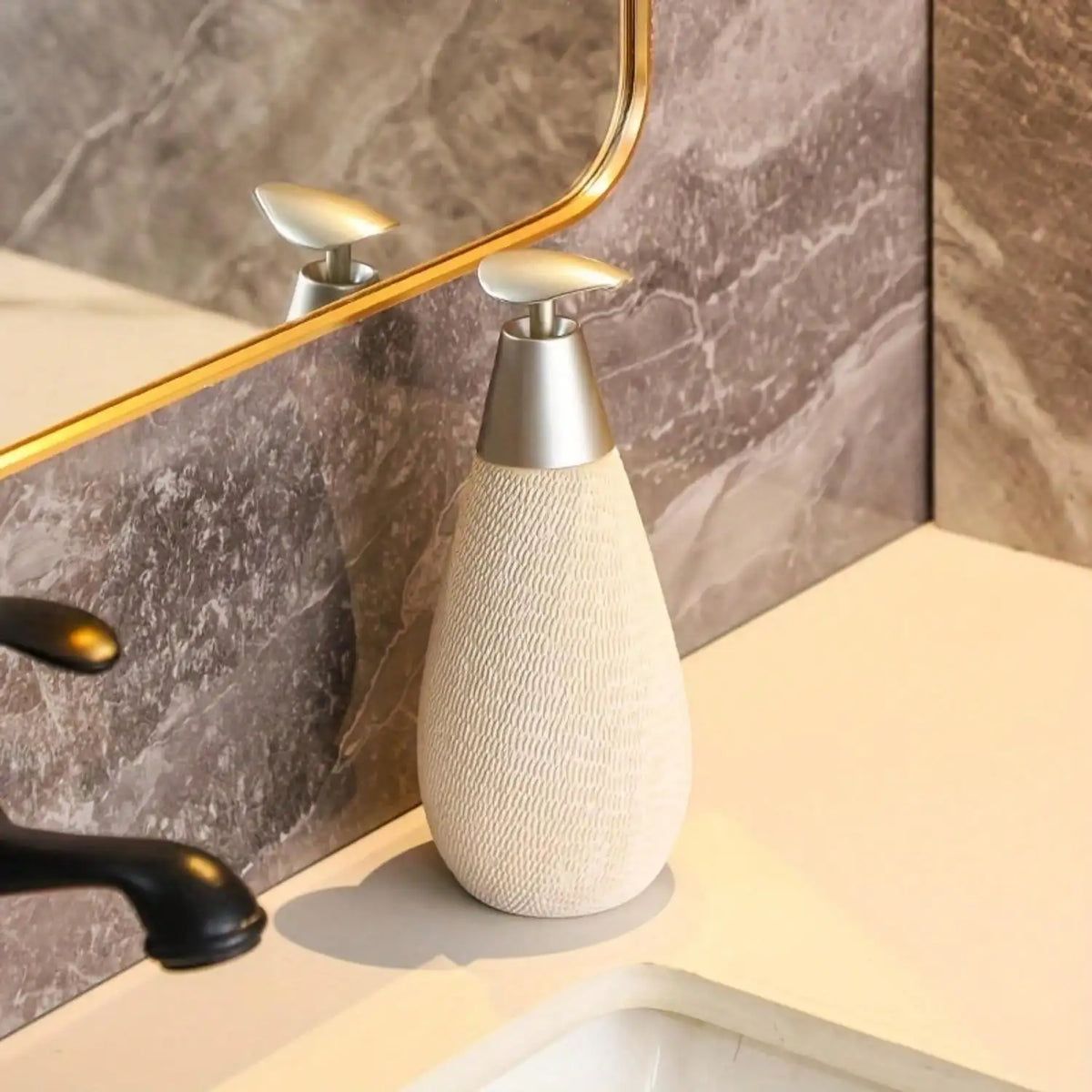 Textured ceramic soap dispenser – tall, white – ShowerNest Australia