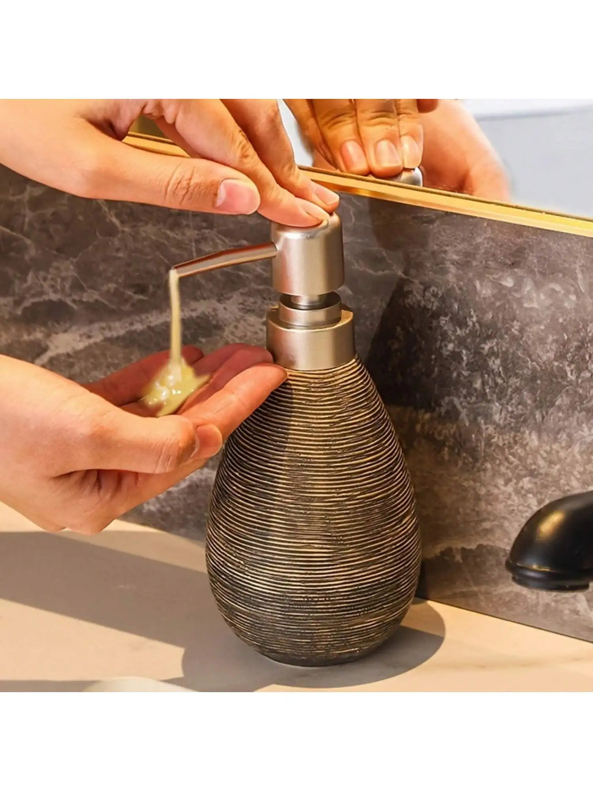 Textured ceramic soap dispenser fourth view – ShowerNest Australia