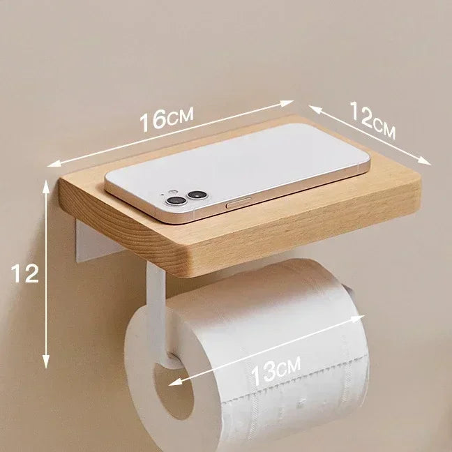 Wooden toilet roll holder with phone shelf - view 7