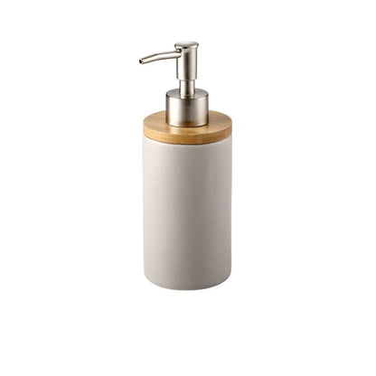 Matte ceramic soap dispenser set on bamboo tray – dispenser, grey – ShowerNest Australia