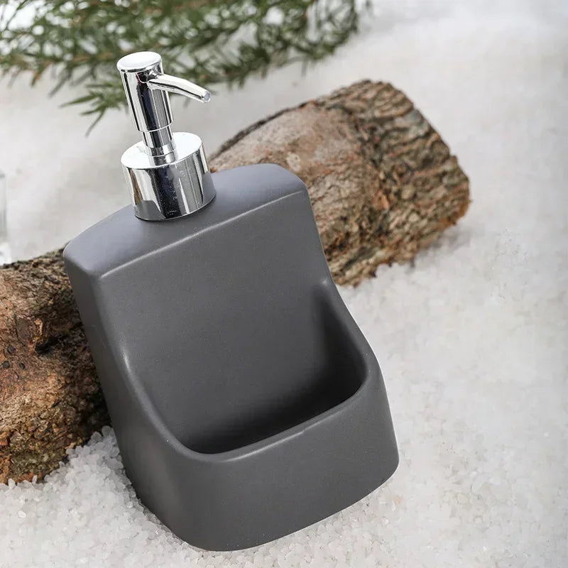 Ceramic dish soap dispenser with sponge holder third view – ShowerNest Australia