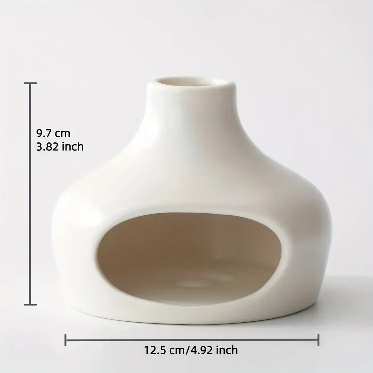 Ceramic fireplace palo santo and sage burner – white, with dimensions – ShowerNest Australia