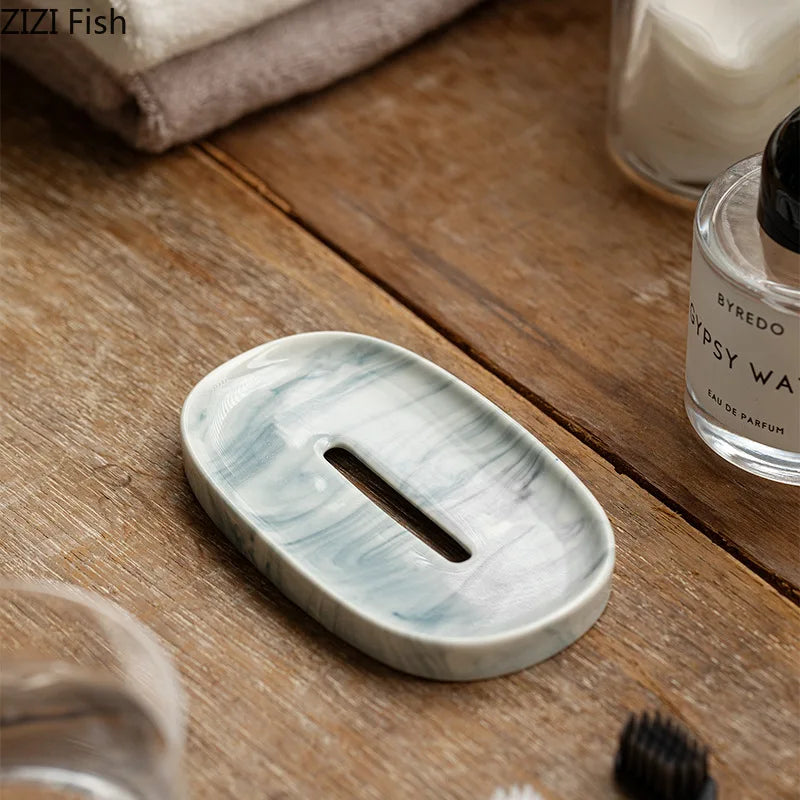Oval ceramic soap dish with drain third view – ShowerNest Australia