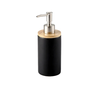 Matte ceramic soap dispenser set on bamboo tray – dispenser, black – ShowerNest Australia