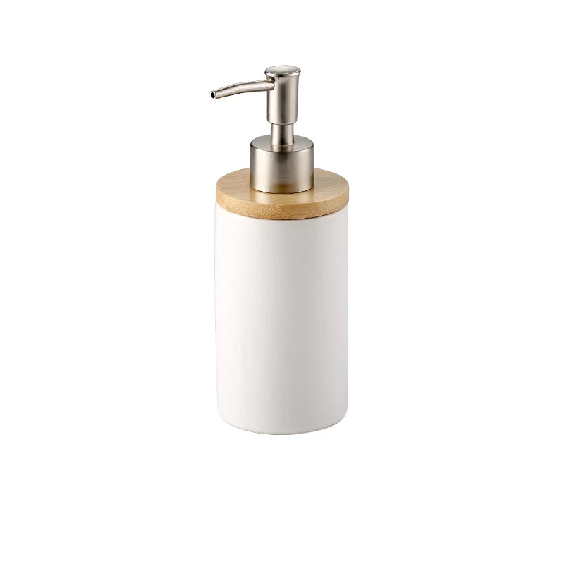 Matte ceramic soap dispenser set on bamboo tray – dispenser, white – ShowerNest Australia