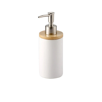 Matte ceramic soap dispenser set on bamboo tray – dispenser, white – ShowerNest Australia