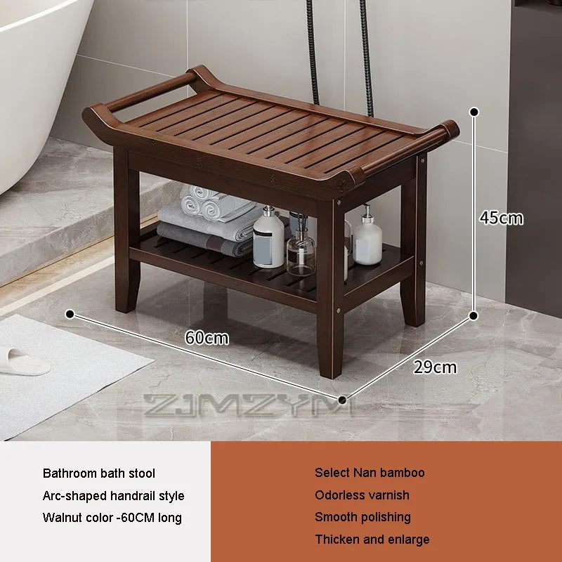 Waterproof shower bench with shelf, walnut finish - view 8