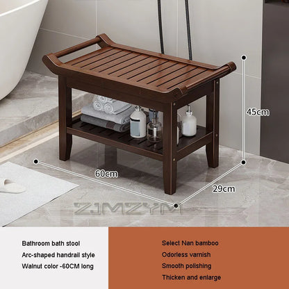 Waterproof shower bench with shelf, walnut finish - view 8