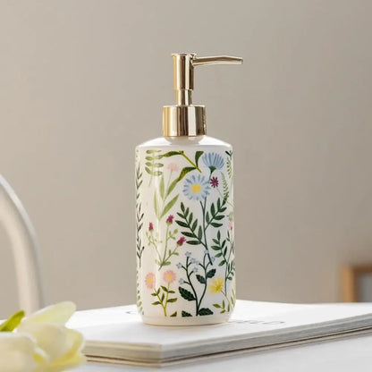 Botanical print ceramic soap dispenser main photo – ShowerNest Australia
