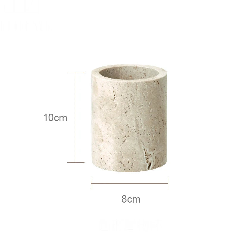Natural travertine bathroom accessories – round tumbler – ShowerNest Australia