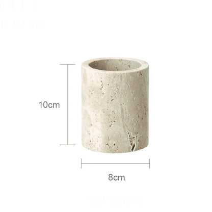 Natural travertine bathroom accessories – round tumbler – ShowerNest Australia