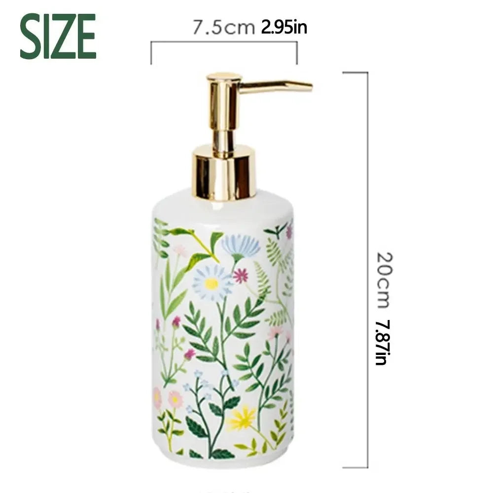 Botanical print ceramic soap dispenser sixth view – ShowerNest Australia