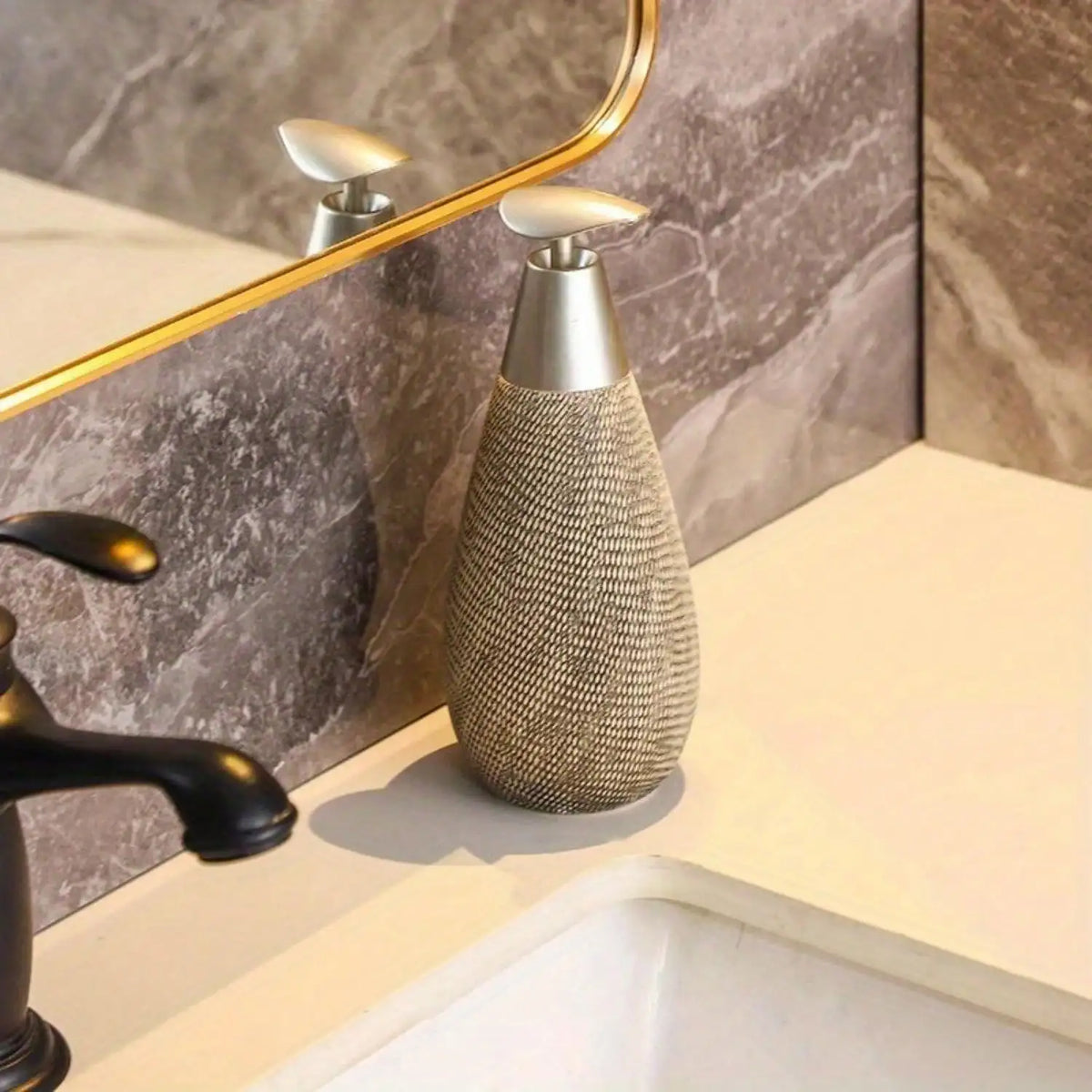Textured ceramic soap dispenser – tall, black – ShowerNest Australia