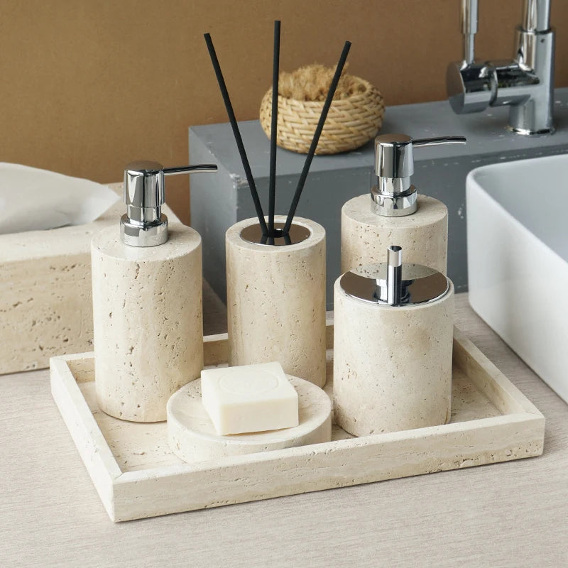 Natural travertine bathroom accessories second view – ShowerNest Australia