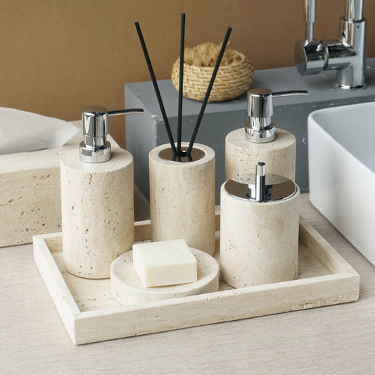 Natural travertine bathroom accessories second view – ShowerNest Australia
