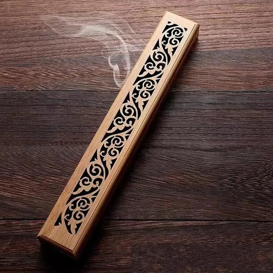 Bamboo incense holder box with carved lid second view – ShowerNest Australia