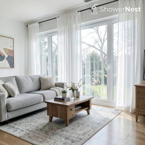 Sheer Curtains for French Windows – Modern White Voile