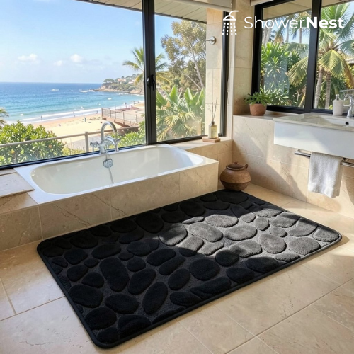 ShowerNest Stone Bath Pebble Mats Non Slip in a modern luxury Australian bathroom