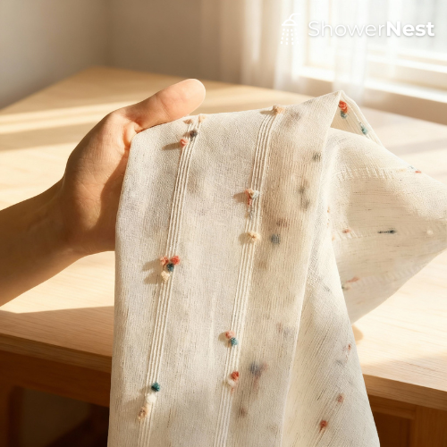 Vintage Linen Transparent Curtain – Thin & long shower curtain 