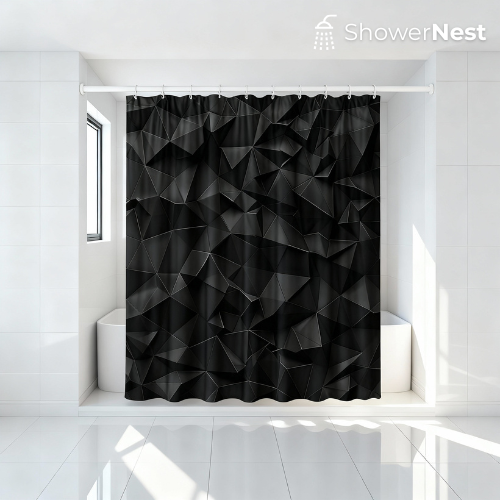 3D Geometric Shape Shower Curtain Set – Black Design