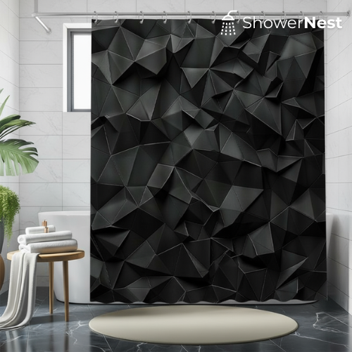 3D Geometric Shape Shower Curtain Set – Black Design