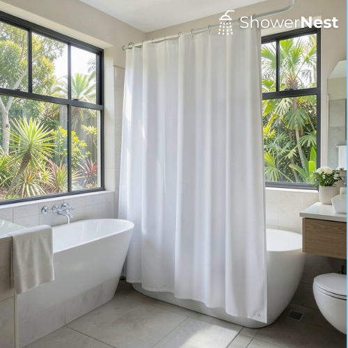 White Magnet Weighted PEVA Shower Curtain & Liner | ShowerNest