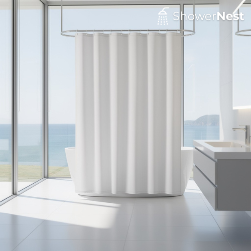 White PEVA Shower Curtain – Opaque Bathroom