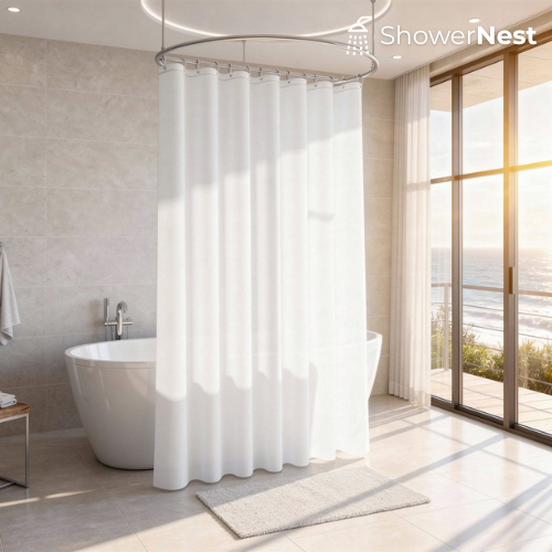White PEVA Shower Curtain – Opaque Bathroom