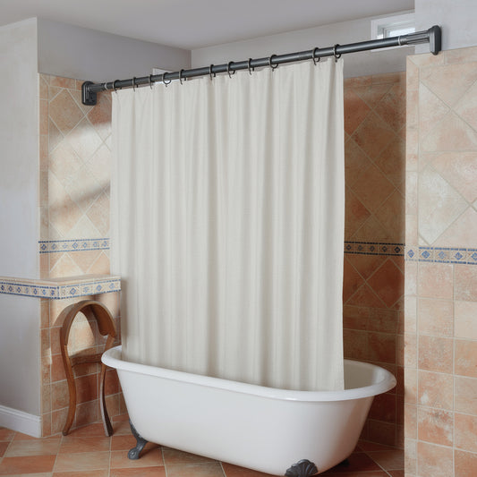 Adjustable shower curtain rod over a freestanding bath