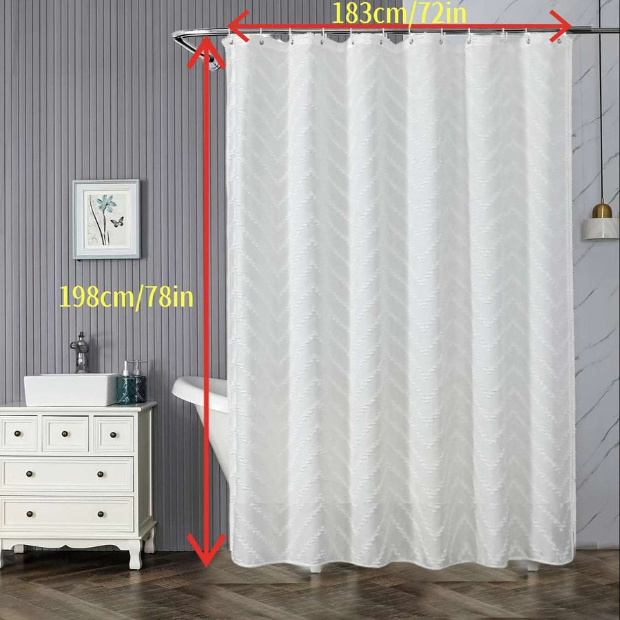 White Extra Long Shower Curtain – Bohemian Tufted Striped